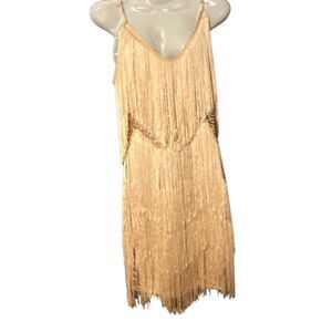 Lulu’s Beige/Nude Fringe Sequin Slip Dress – Size M (Flapper / Gatsby Style)